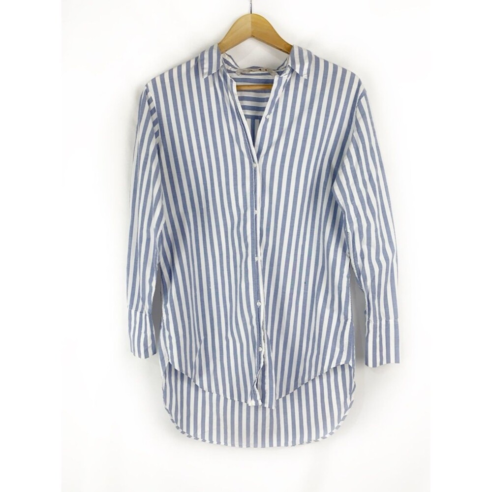 Zara Blue and White Striped Button-Down Shirt
